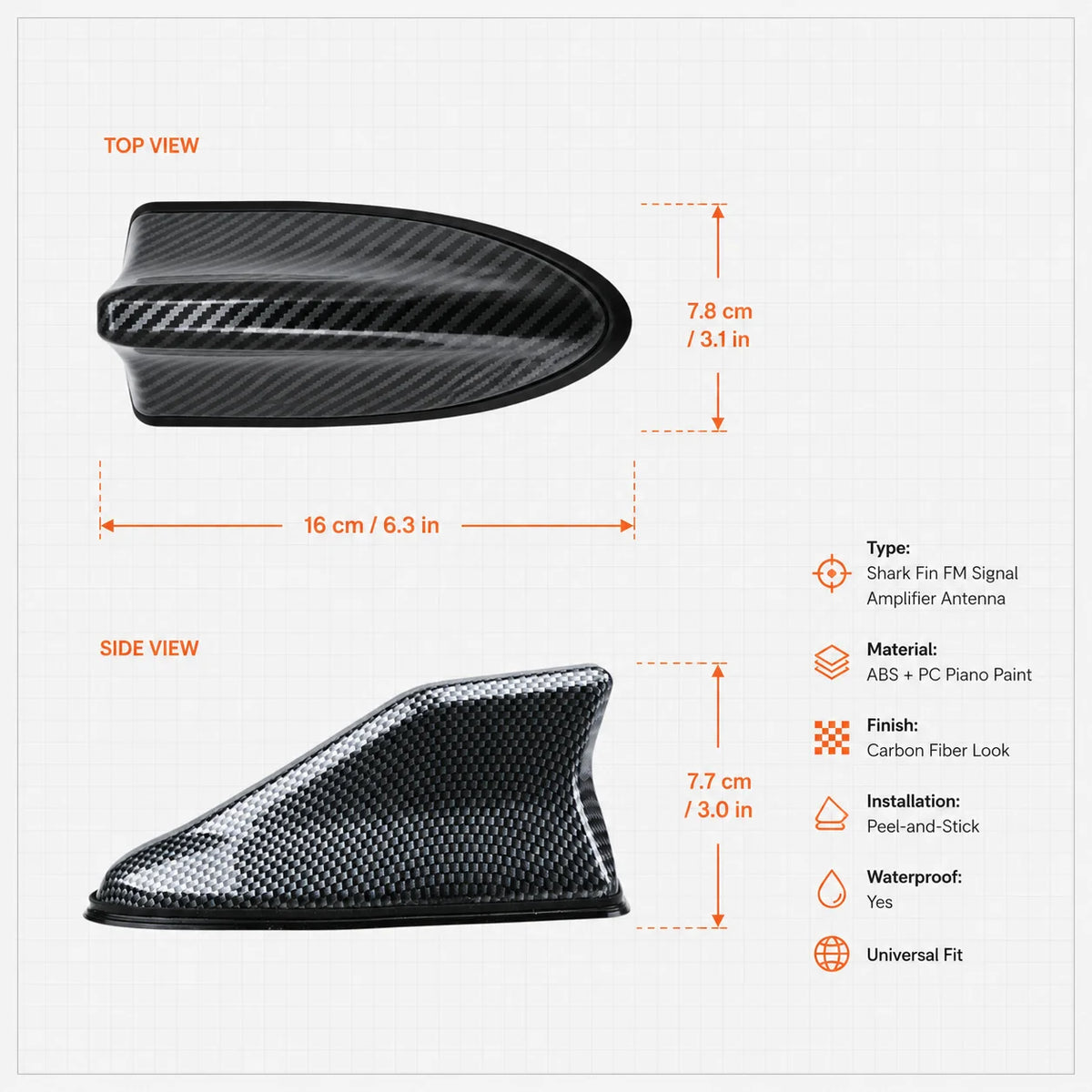 Carbon Fiber Shark Fin Roof Antenna Aerial For AM/FM Car Radio