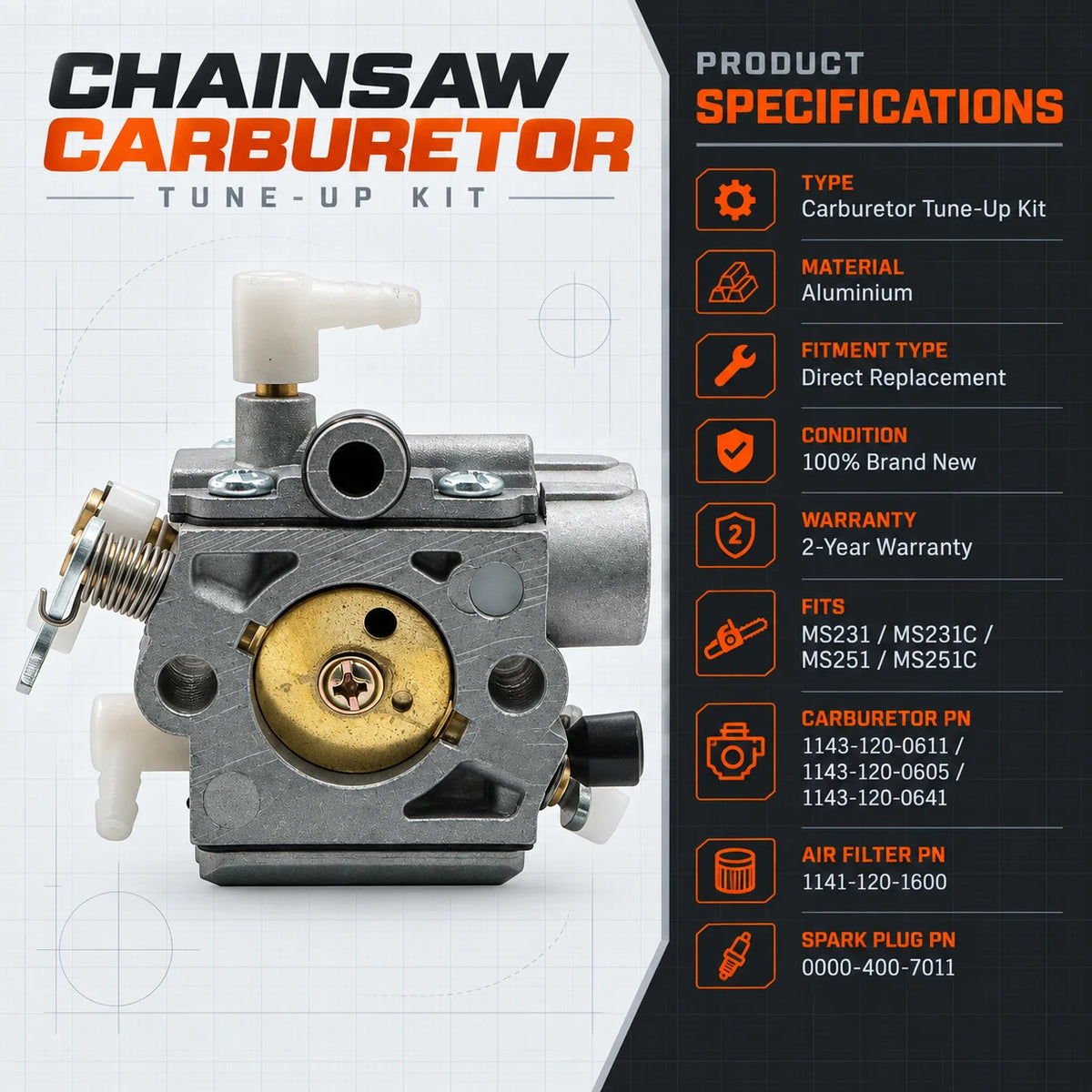 Carburetor With Primer Bulb Chainsaw Tune Up For STIHL MS231 MS251 MS231C MS251C