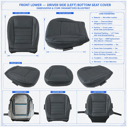 Charcoal Black Leather Driver Bottom Replacement Seat Cover for 2013-2016 Ford Escape