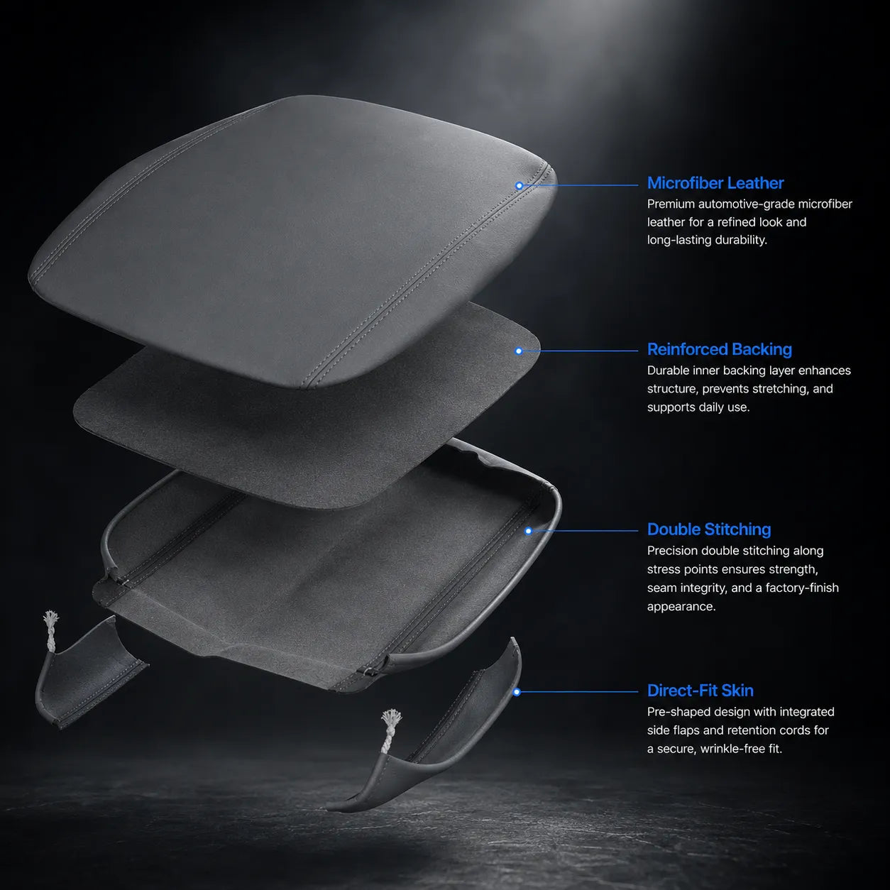 For Dodge Ram 2002-2008 Real Leather Center Console Lid Armrest Cover Gray