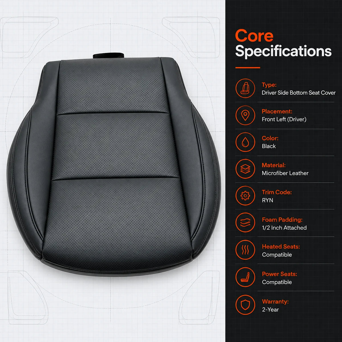 Driver Bottom Perforated Leather Seat Cover For 2012-2019 Hyundai Santa Fe