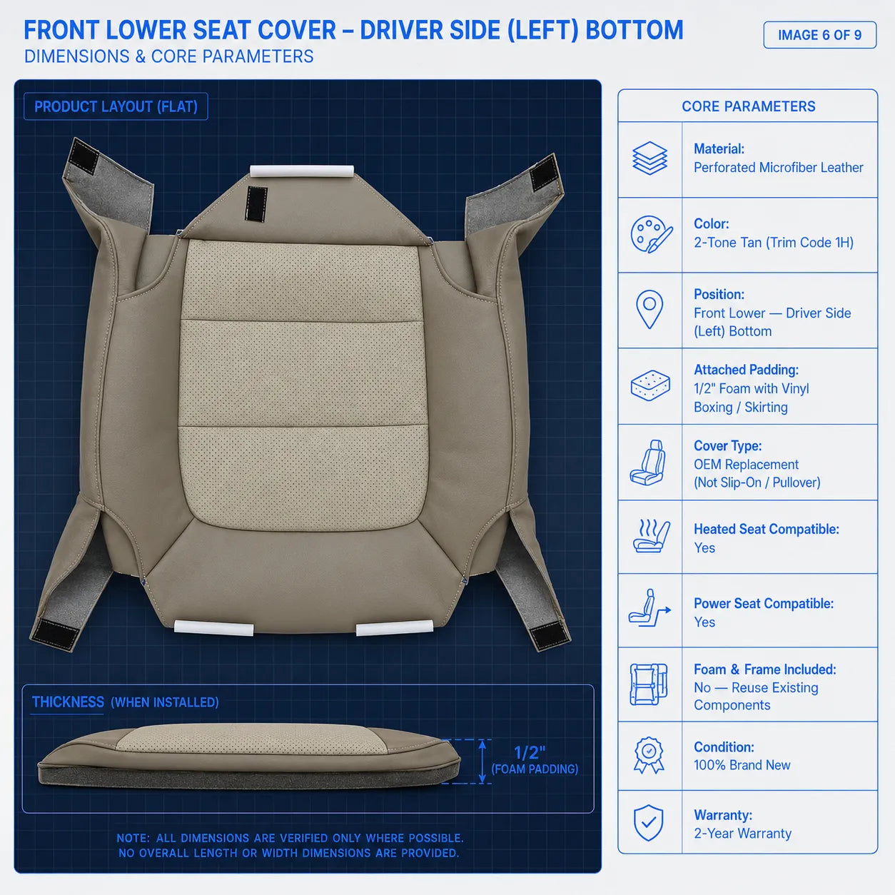 Driver Bottom Perforated Seat Cover Tan For 2003-2006 Ford Expedition Eddie Bauer