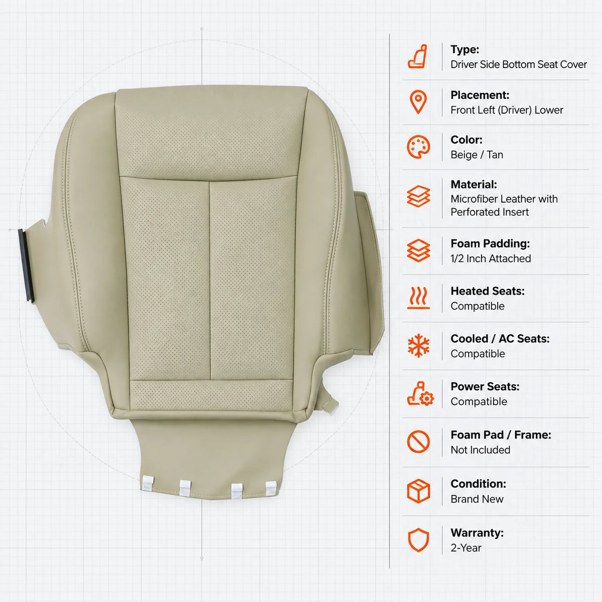Driver Bottom Replacement Leather Seat Cover Tan For 2013-2018 Nissan Altima