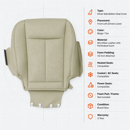 Driver Bottom Replacement Leather Seat Cover Tan For 2013-2018 Nissan Altima