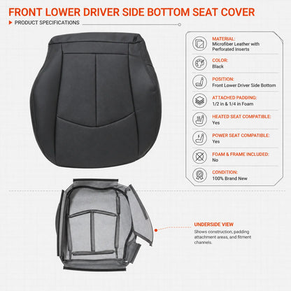 Driver Bottom Replacement Seat Cover Black For 2003-2009 Mercedes Benz E-Class