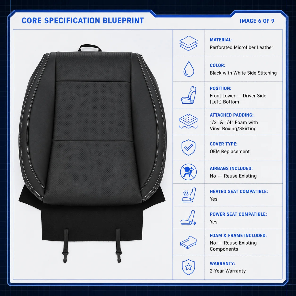 Driver Leather Perforated Bottom Seat Cover Black For 2015-2017 Subaru Legacy