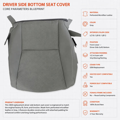 Driver Side Bottom Leather seat cover Gray For 2010-2015 Lexus RX350 RX450h
