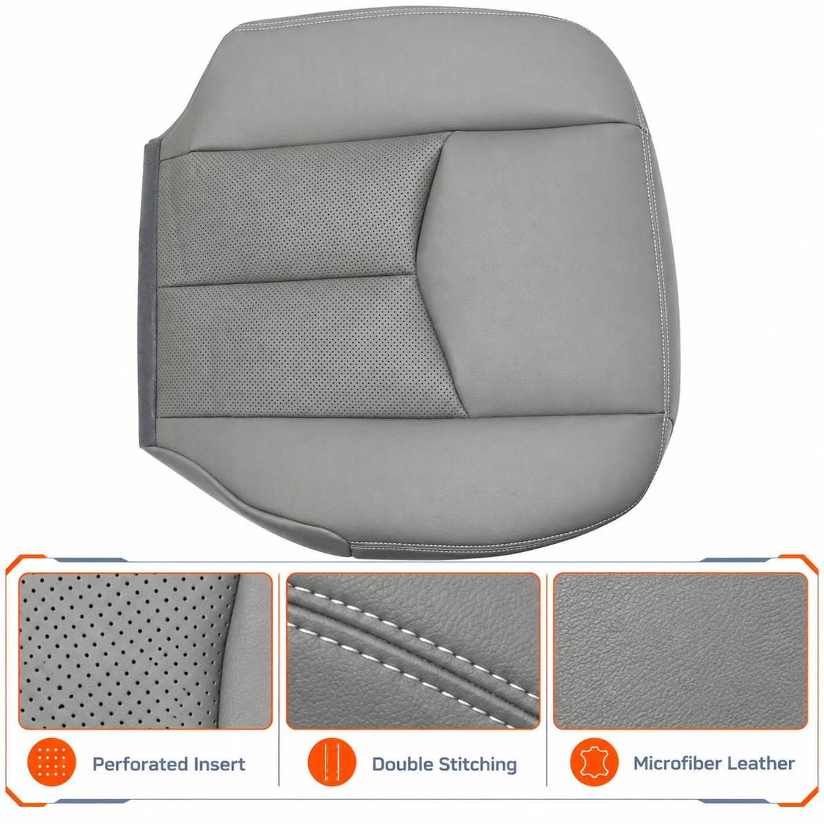 Driver Side Bottom PERF Leather Seat Cover Gray For 2003-2006 Cadillac Escalade