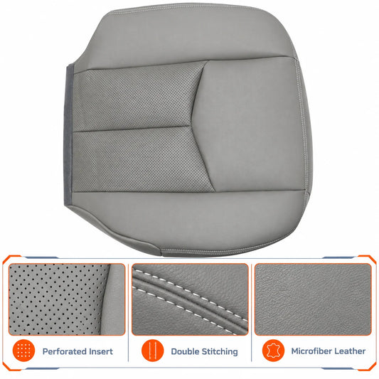 Driver Side Bottom PERF Leather Seat Cover Gray For 2003-2006 Cadillac Escalade