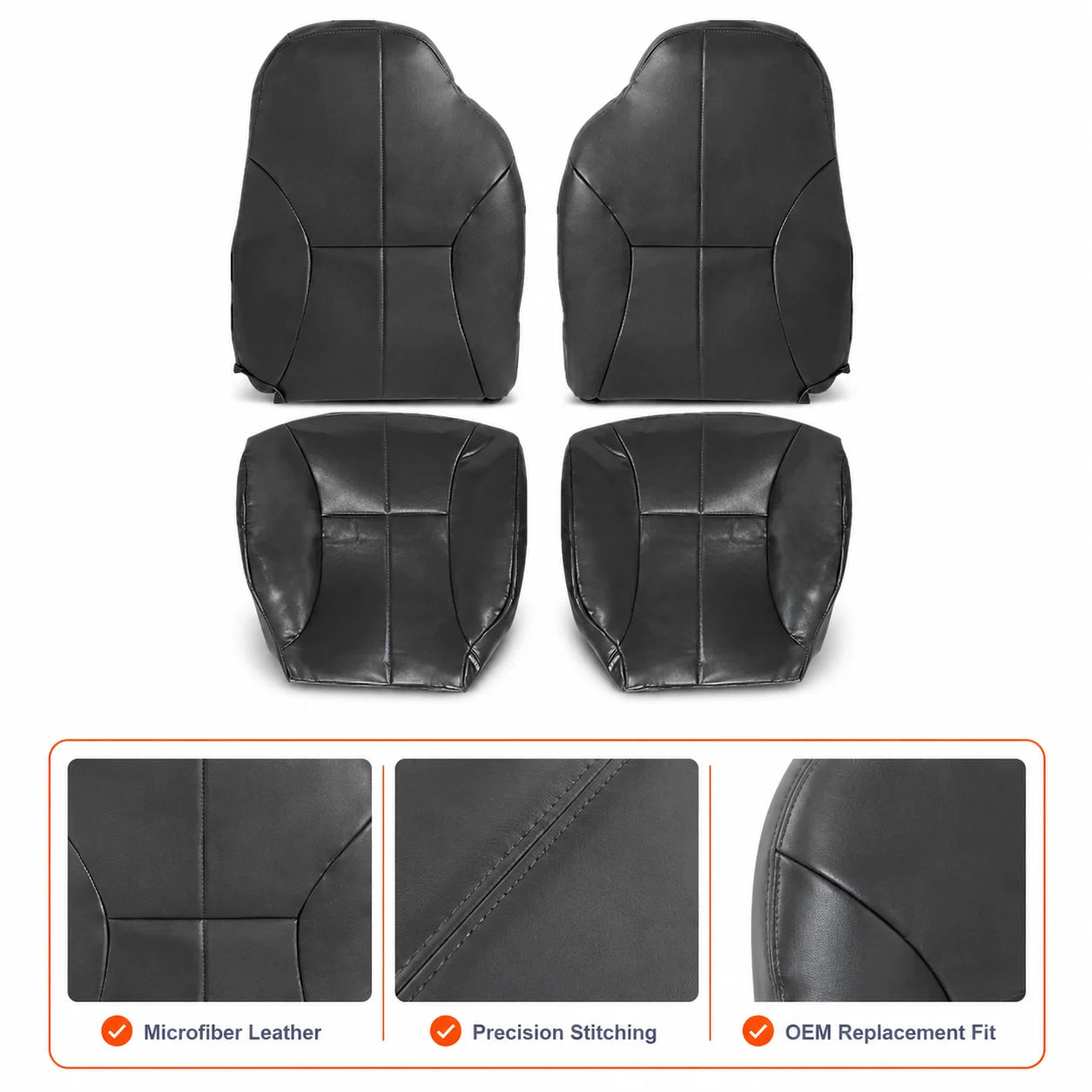 Driver & Passenger Bottom & Top Leather Seat Cover Dark Gray For 1998-2002 Dodge Ram