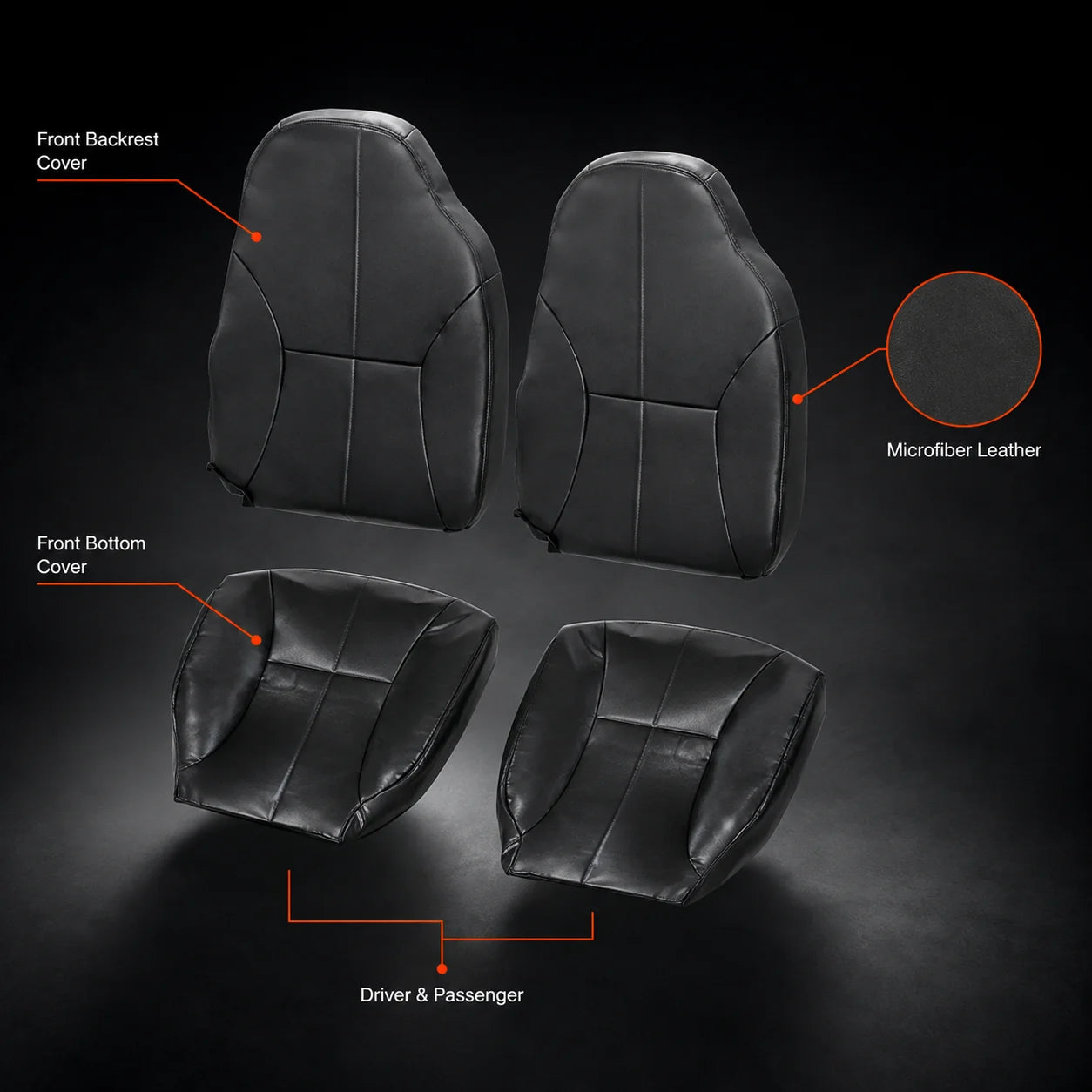 Driver & Passenger Bottom & Top Leather Seat Cover Dark Gray For 1998-2002 Dodge Ram