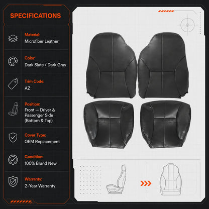Driver & Passenger Bottom & Top Leather Seat Cover Dark Gray For 1998-2002 Dodge Ram