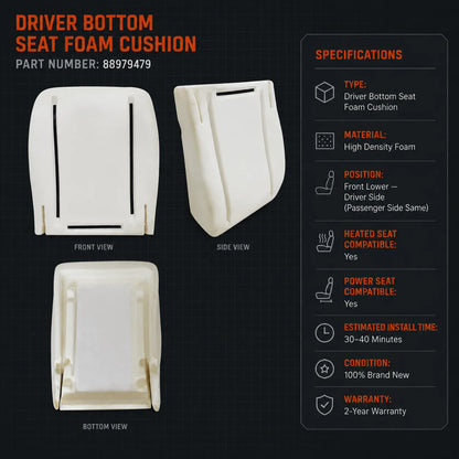 Driver or Passenger Bottom Foam Cushion For 2003-2014 GMC Savana Chevy Express Van
