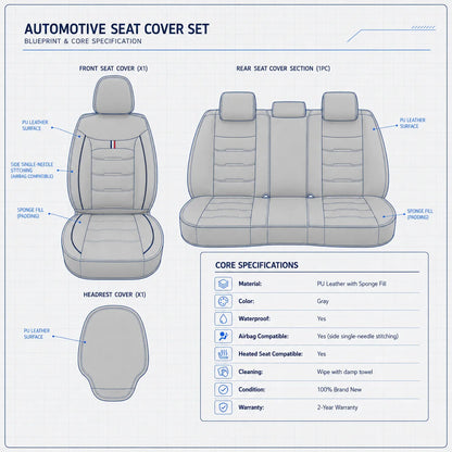 Faux Leather Car Seat Cover Front and Rear Full Set Cushion Pad for Mazda 3