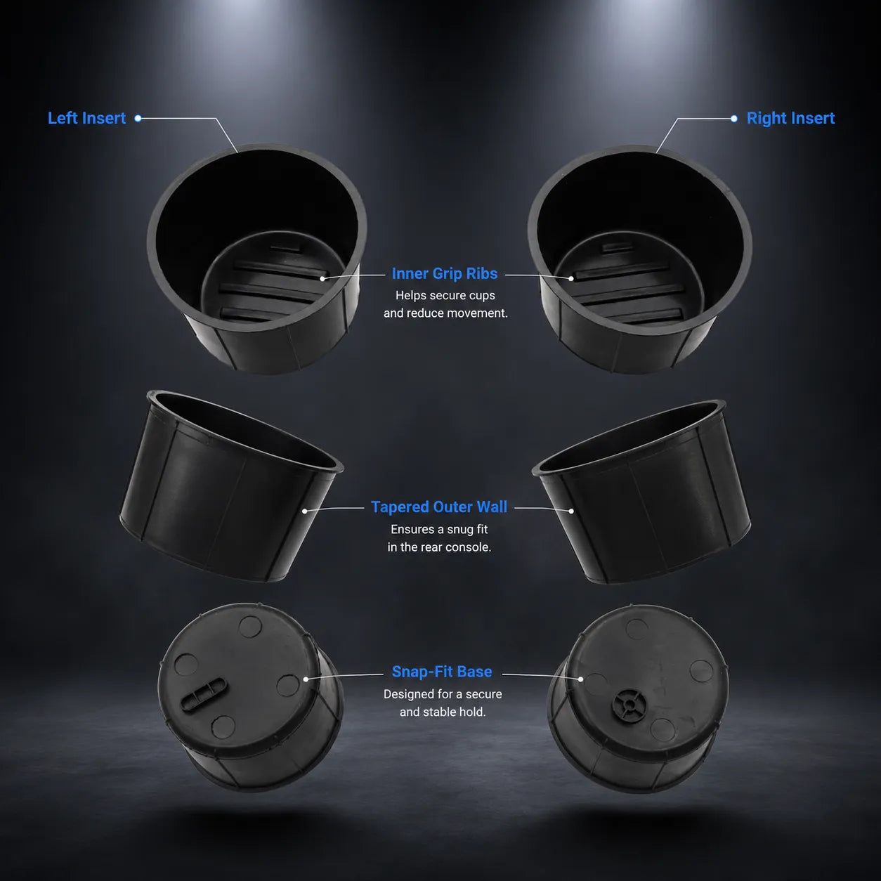 Fit for 03-14 Ford F150 2pc Rear Center Console Cup Holder Insert Liner