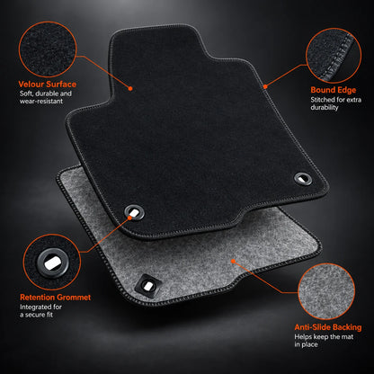 Floor Mats Carpet Velour Front & Rear Anti-Slip For 2023-2025 Honda HR-V
