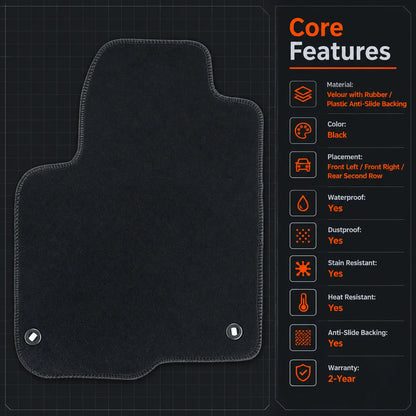 Floor Mats Carpet Velour Front & Rear Anti-Slip For 2023-2025 Honda HR-V