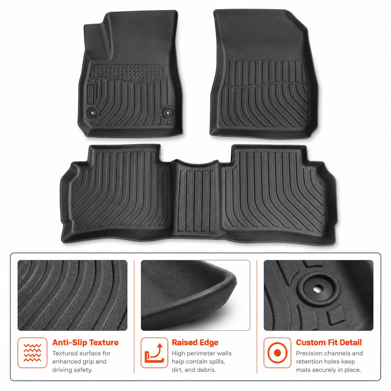 Floor Mats Liners Front & Rear 3D All-Weather TPE For 2016-2025 Chevrolet Malibu