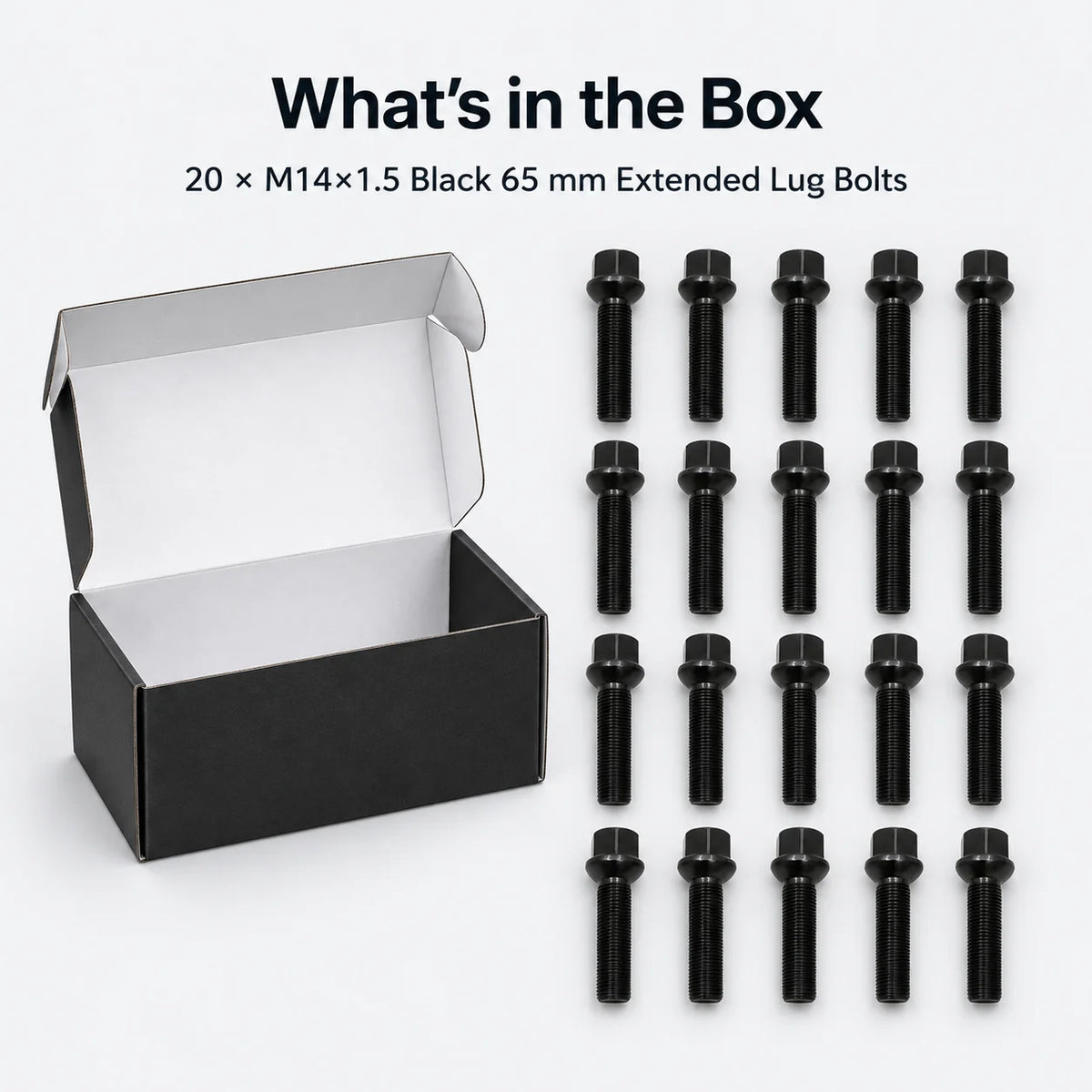 For 1994-2023 Mercedes-Benz Spacers 20 PCS M14X1.5 Black 65 mm Extended bolts