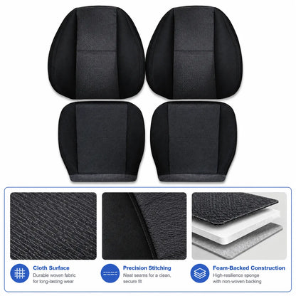 For 2007-2014 Chevy Silverado GMC Sierra Front Driver & Passenger Bottom & Top Cloth Seat Cover Black