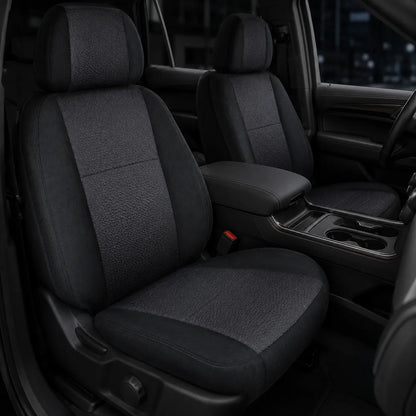 For 2007-2014 Chevy Silverado GMC Sierra Front Driver & Passenger Bottom & Top Cloth Seat Cover Black