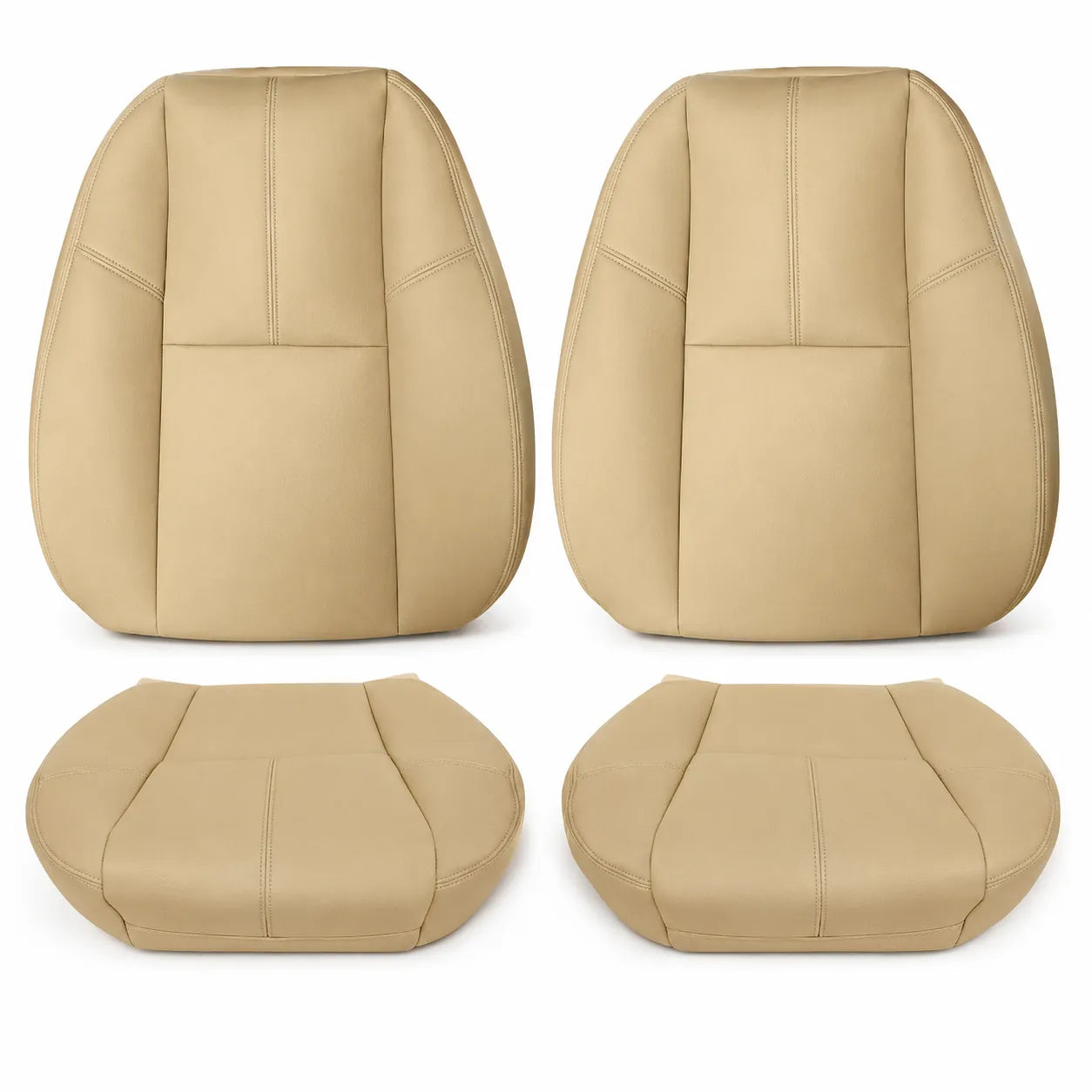 For 2007-2014 Chevy Silverado GMC Sierra Front Driver & Passenger Bottom & Top Leather Seat Cover Tan