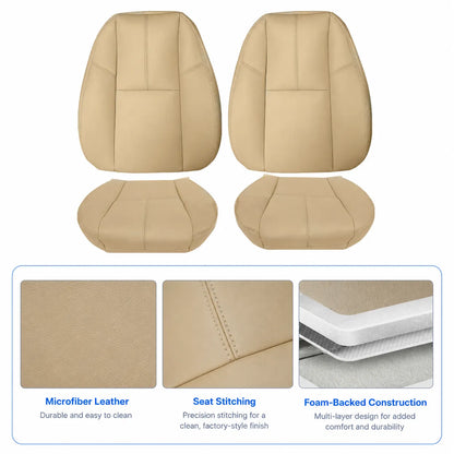For 2007-2014 Chevy Silverado GMC Sierra Front Driver & Passenger Bottom & Top Leather Seat Cover Tan
