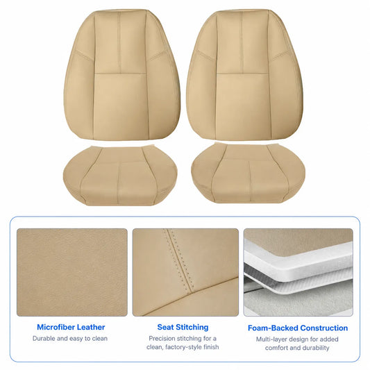 For 2007-2014 Chevy Silverado GMC Sierra Front Driver & Passenger Bottom & Top Leather Seat Cover Tan