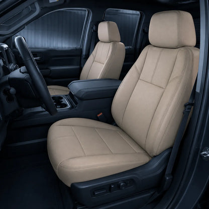 For 2007-2014 Chevy Silverado GMC Sierra Front Driver & Passenger Bottom & Top Leather Seat Cover Tan