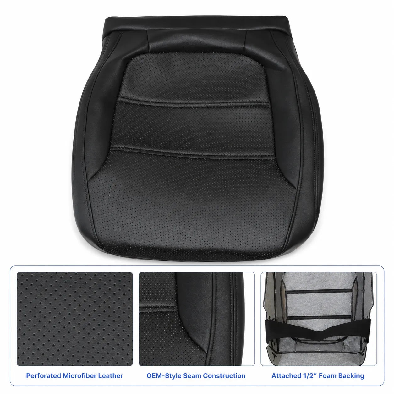 For 2011-2017 Volkswagen Jetta Driver Bottom Leather Seat Cover Black