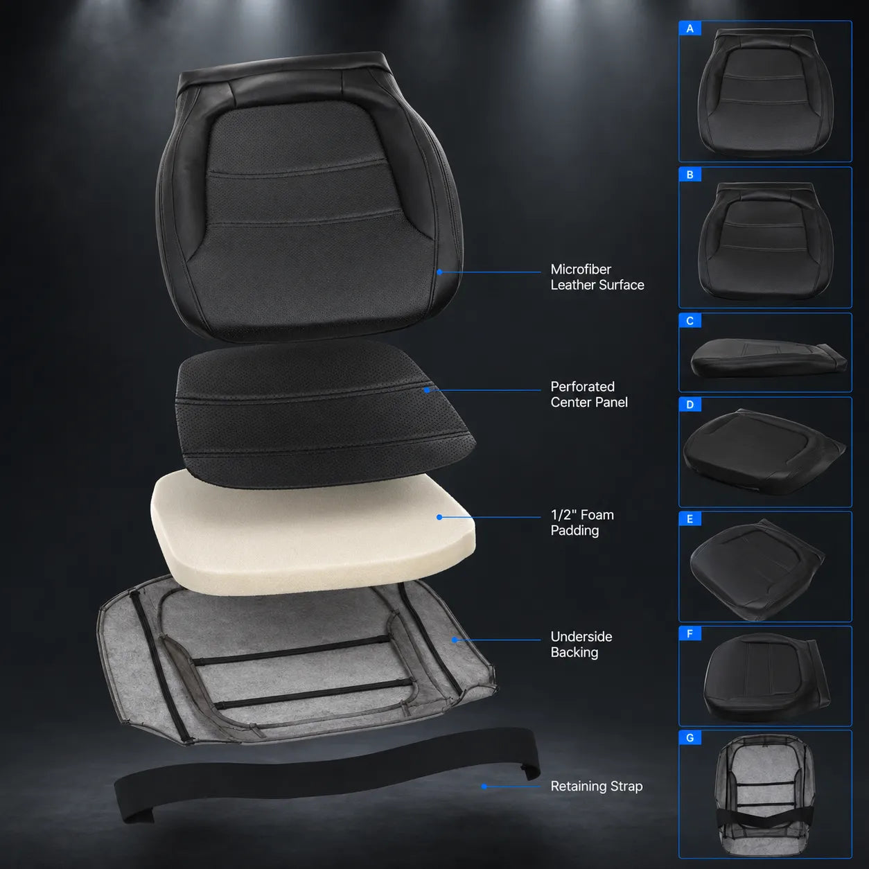 For 2011-2017 Volkswagen Jetta Driver Bottom Leather Seat Cover Black
