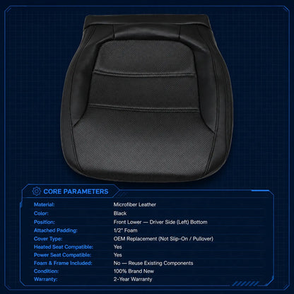 For 2011-2017 Volkswagen Jetta Driver Bottom Leather Seat Cover Black