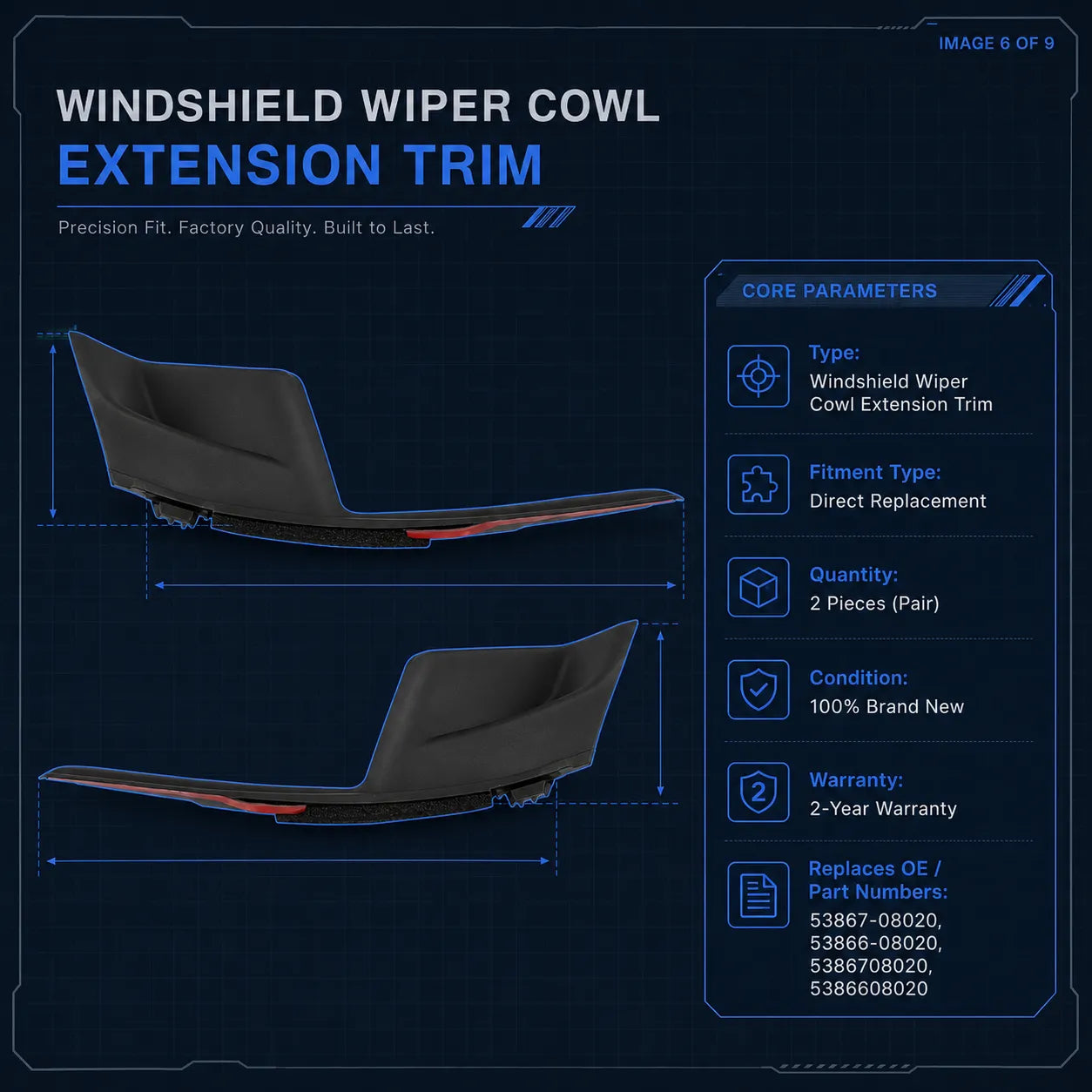 For 2011-2020 Toyota Sienna Front Windshield Wiper Side Cowl Extension Cover Trim