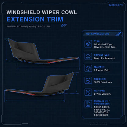 For 2011-2020 Toyota Sienna Front Windshield Wiper Side Cowl Extension Cover Trim