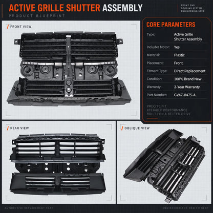 For 2017-2019 Ford Escape Front Radiator Shutter Assembly With Motor GV4Z-8475-A GV4Z8475A