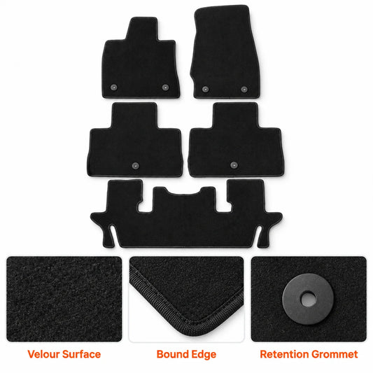 For 2020-2025 Lincoln Aviator Front & Rear Floor Mats Carpet Replacement Velour