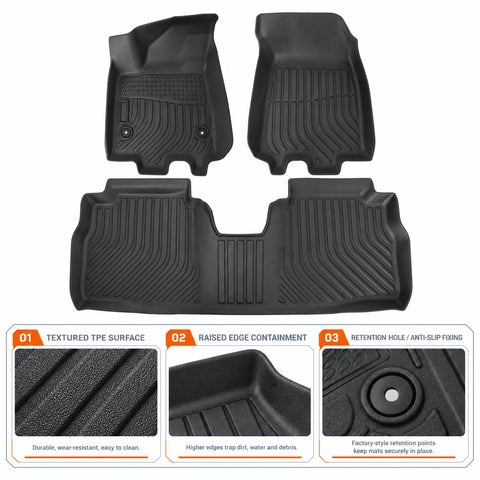 2PCS TPE Floor Mats Liner Front & Rear Black For 2024-2025 Chevrolet Equinox EV