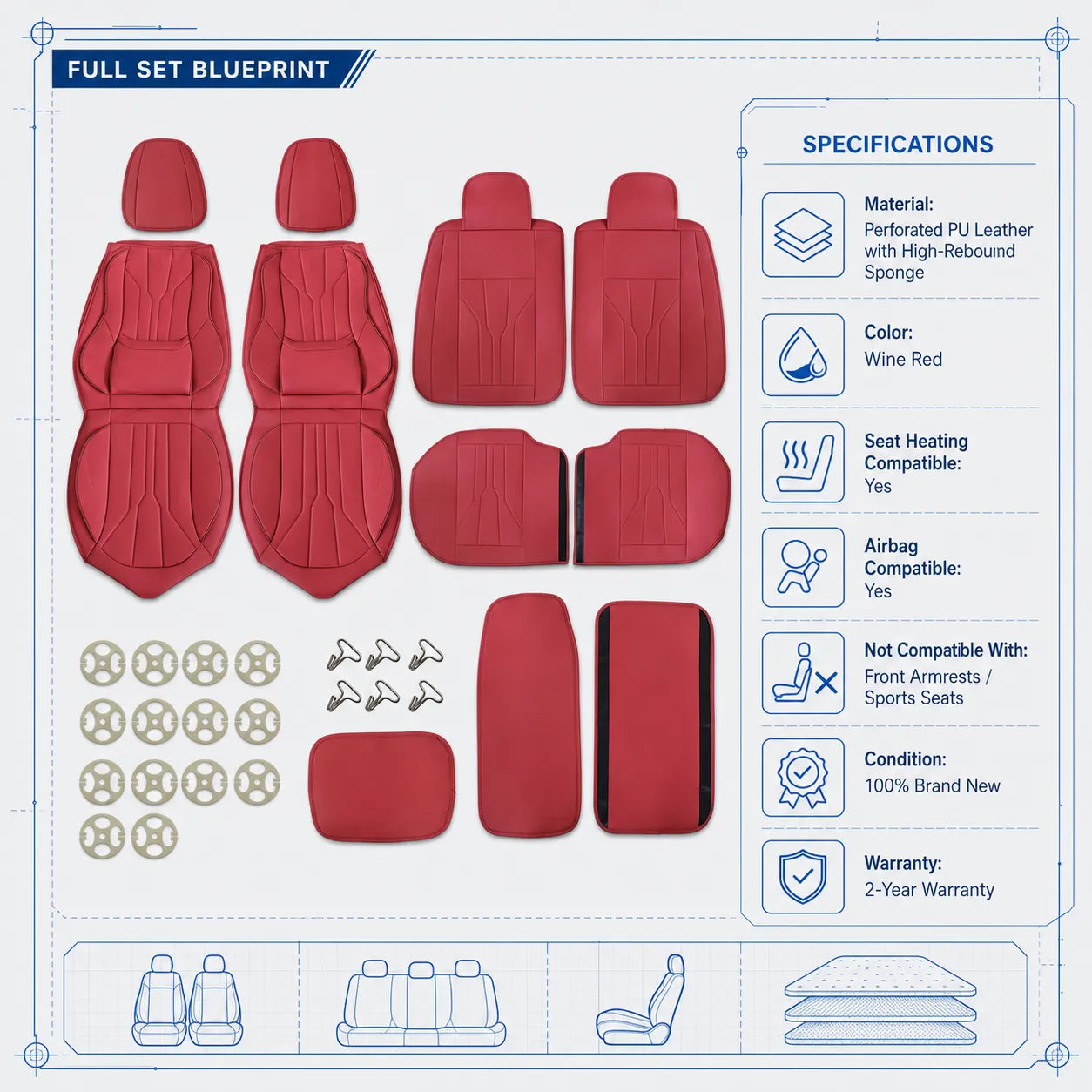 For Toyota Camry Car Seat Covers 5-Seats Front + Rear Protector Leather Full Set