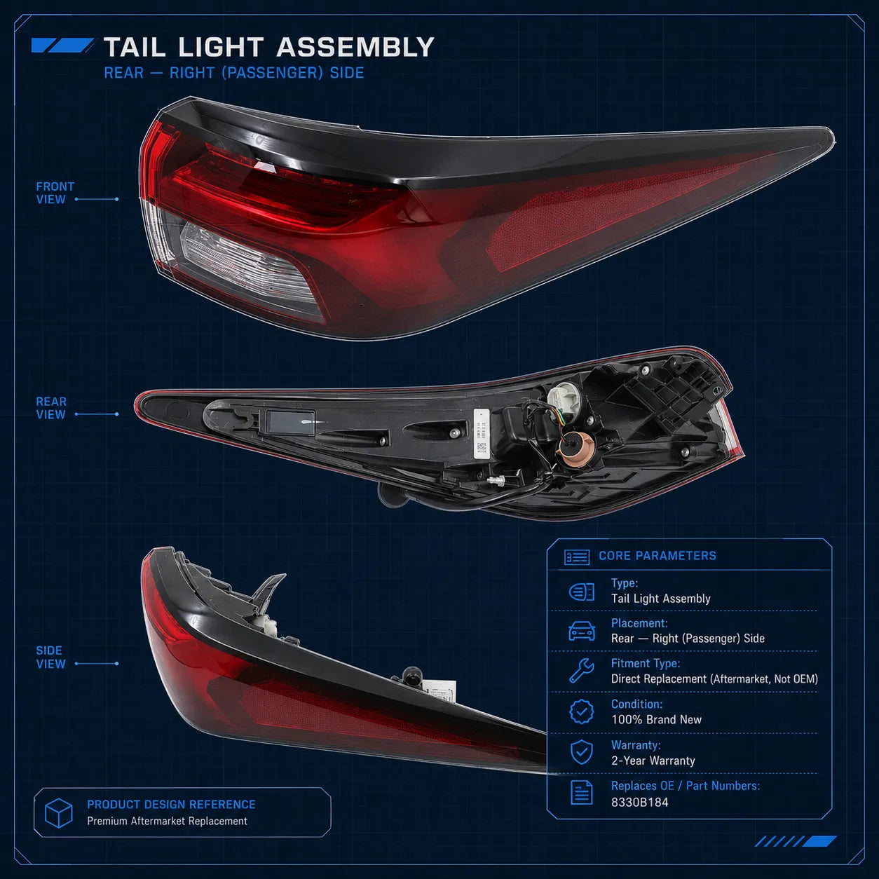 For 2022-2024 Mitsubishi Outlander PHEV Passenger Side Tail Light Lamp LED
