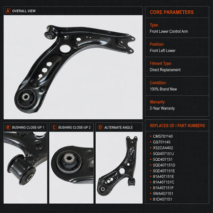 Front Left Lower Control Arm For 2015–2021 Audi A3 S3 Volkswagen Golf Jetta