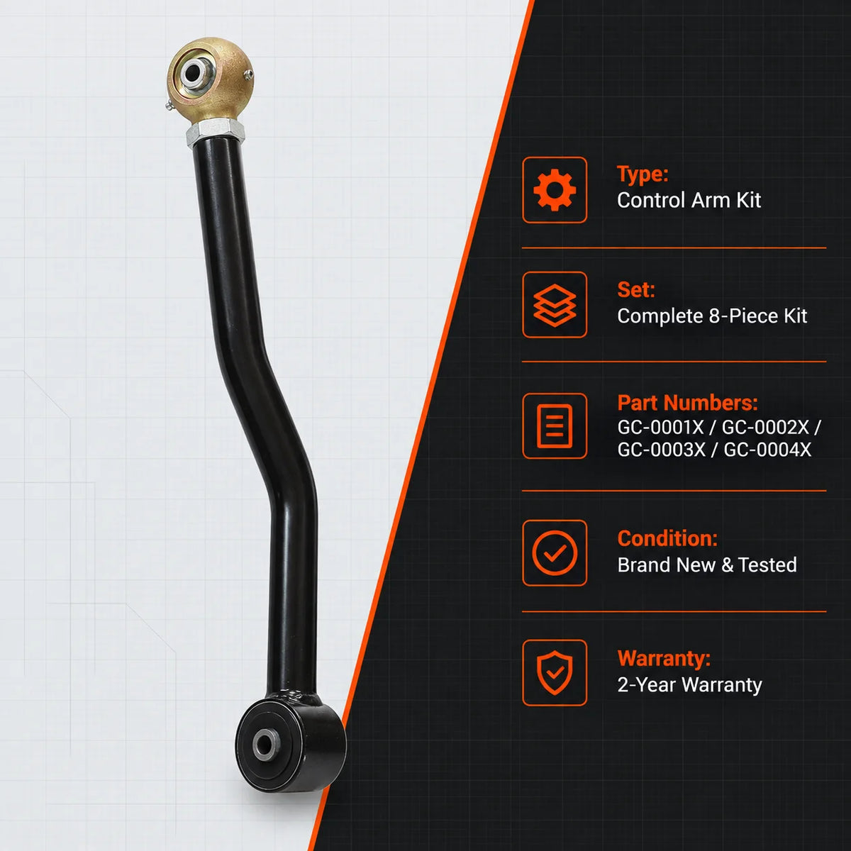 Adjustable Control Arms Dimensions and Threaded Adjustment Range