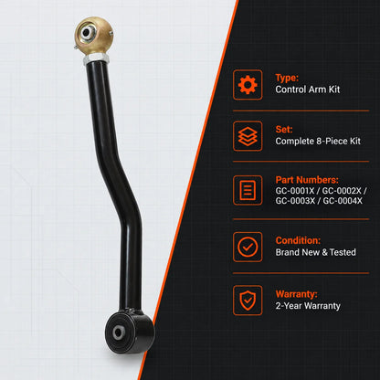 Adjustable Control Arms Dimensions and Threaded Adjustment Range
