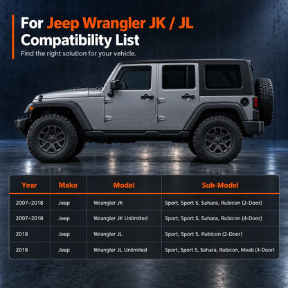 Vehicle Fitment Reference for 2007-2018 Jeep Wrangler JK 2-Door and 4-Door