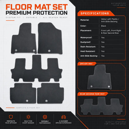 Front & Rear Floor Mats Carpet Replacement Velour For 2024-2026 Hyundai Santa Fe