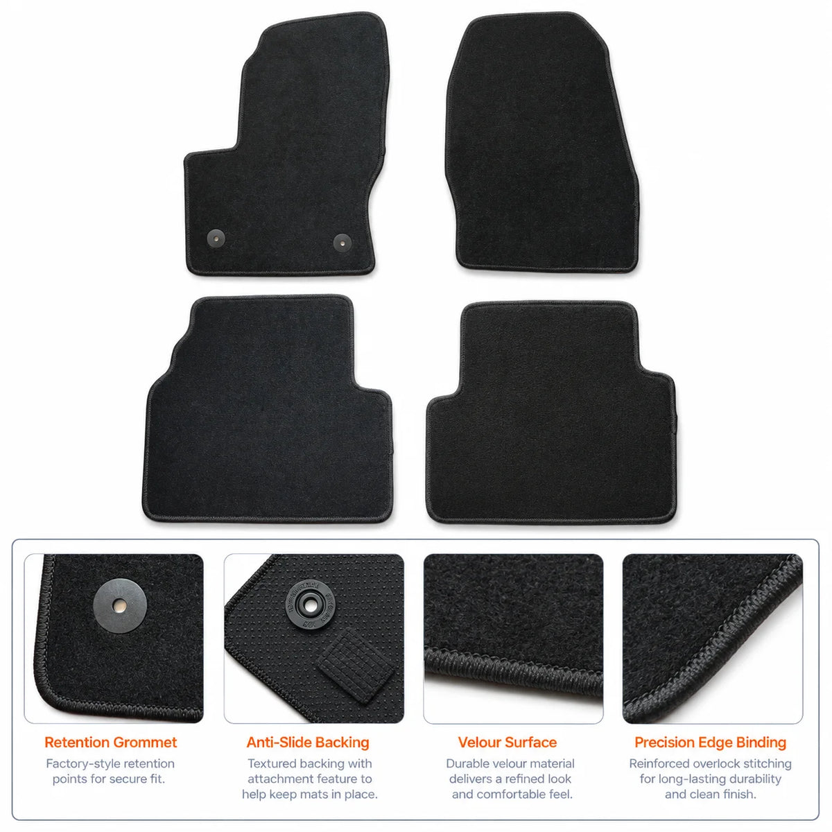 Full Set Front & Rear Floor Mats Carpet Velour For 2013-2019 Ford Escape