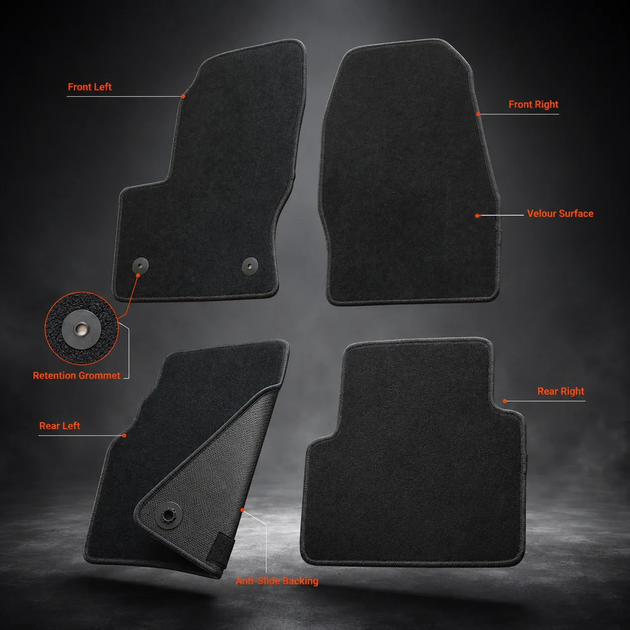 Full Set Front & Rear Floor Mats Carpet Velour For 2013-2019 Ford Escape
