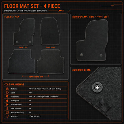 Full Set Front & Rear Floor Mats Carpet Velour For 2013-2019 Ford Escape