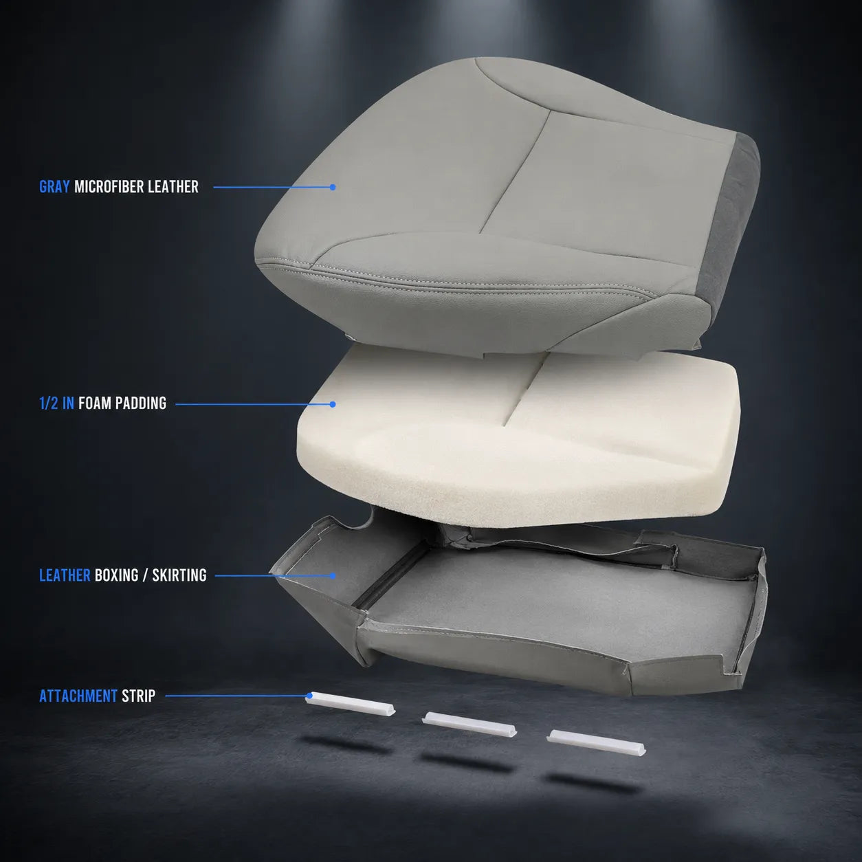 Gray Non Perforated Driver Bottom Leather Seat Cover for 2005 2006 Lexus ES300 ES330