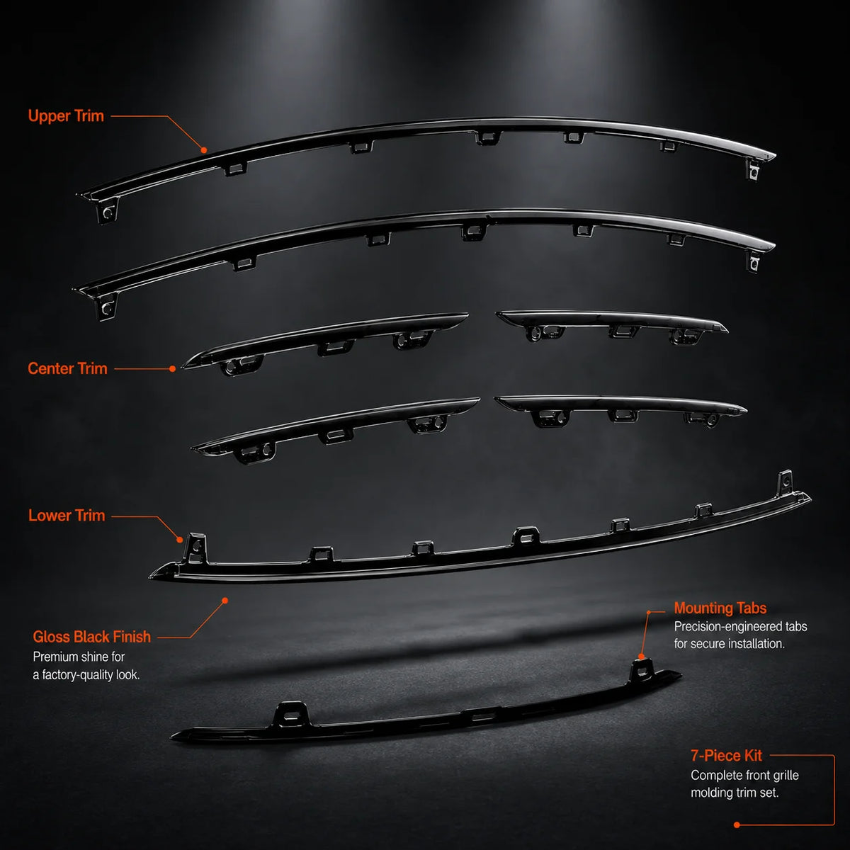 Grill Molding Trim Kit Set S Base W/O Turnbo For 2019-2023 Porsche Cayenne