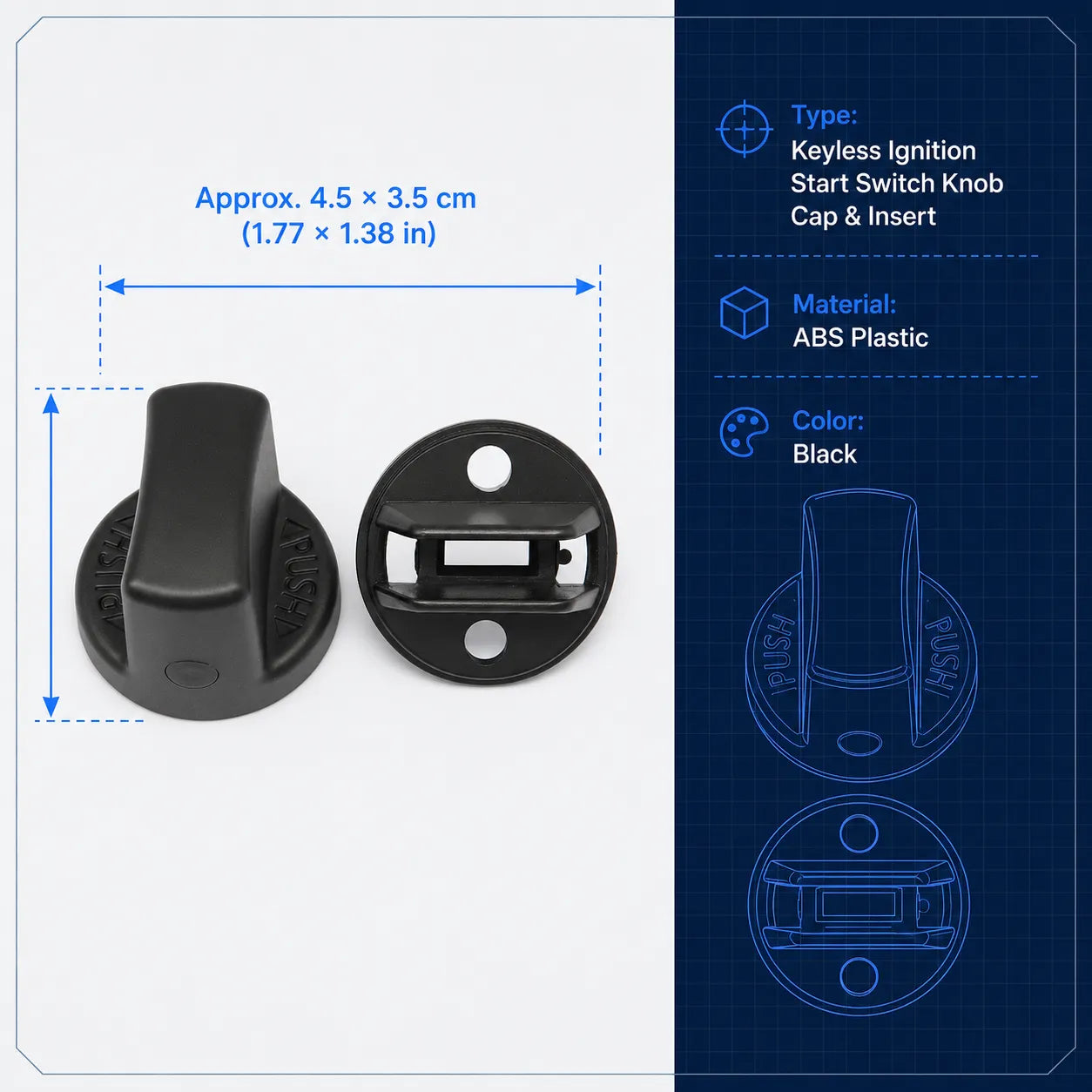 Keyless Ignition Start Switch Knob Cap & Insert For Mitsubishi Lancer 2008-2017